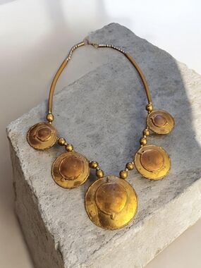 Vintage Mixed Metal Artisan Necklace Brutalist Copper Choker Neclace.